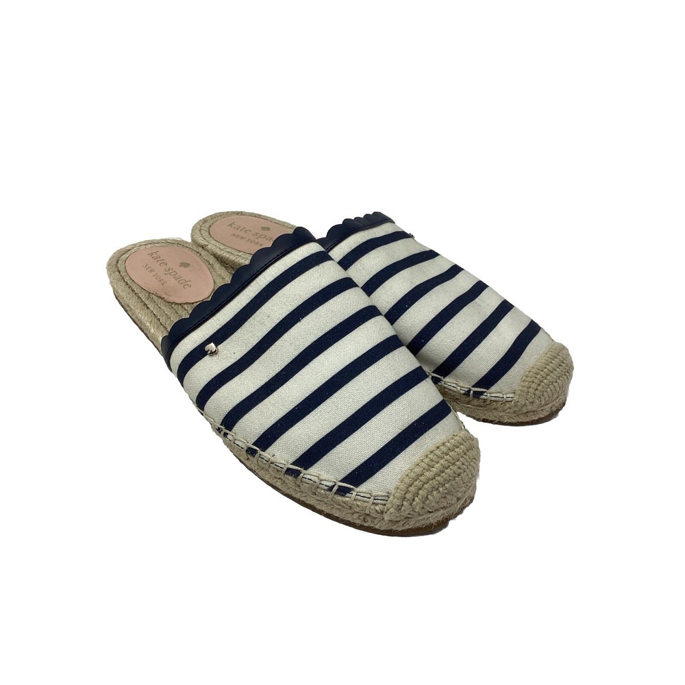 Kate Spade "Rosie" Striped Navy And Cream Mules Flat Sole Espadrilles 8.5
